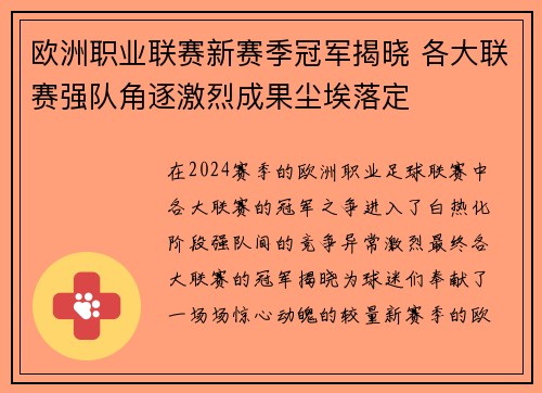 欧洲职业联赛新赛季冠军揭晓 各大联赛强队角逐激烈成果尘埃落定