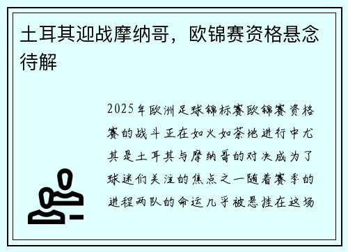 土耳其迎战摩纳哥，欧锦赛资格悬念待解