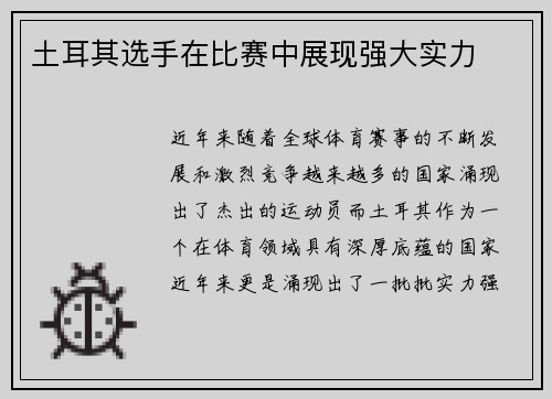 土耳其选手在比赛中展现强大实力