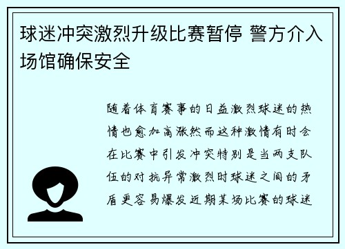 球迷冲突激烈升级比赛暂停 警方介入场馆确保安全